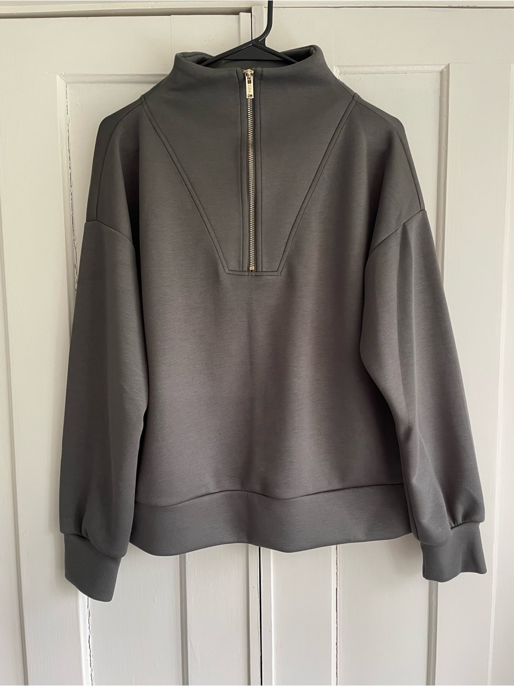 Elie Tahari Quarter 1/4 Zip Sweatshirt Sweater in Dark Sage Green/ Gray Women L